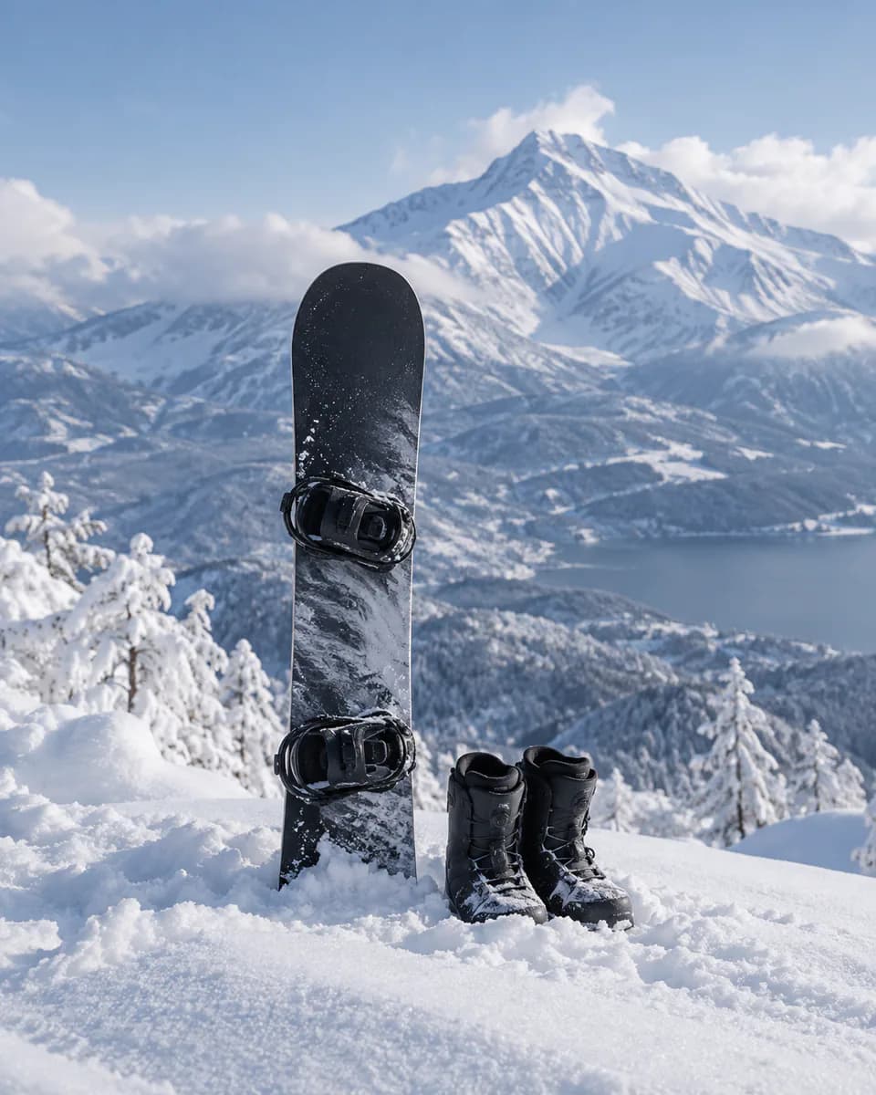 雪山前準備好的單板與雪靴